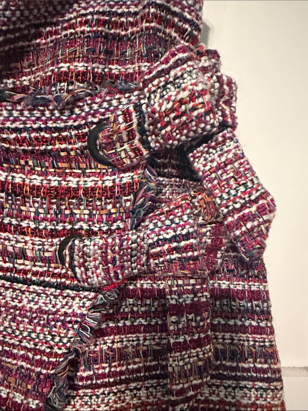 Halogen Pink and Red Multi-Textured Tweed Faux Wrap Mini Skirt with Side Ties - Picture 8 of 10